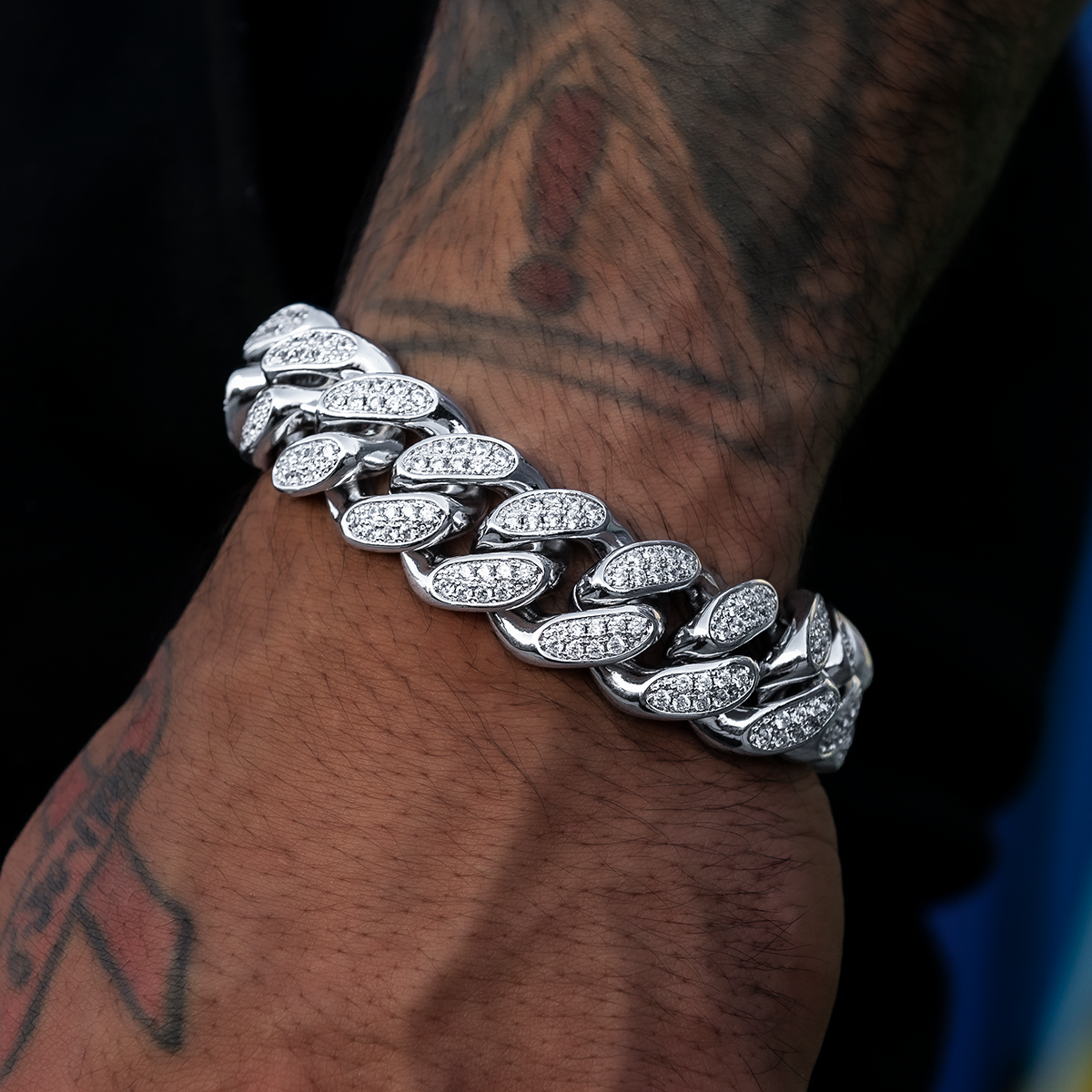 GLD Men Diamond Cuban Link Bracelet in White Gold- 19mm