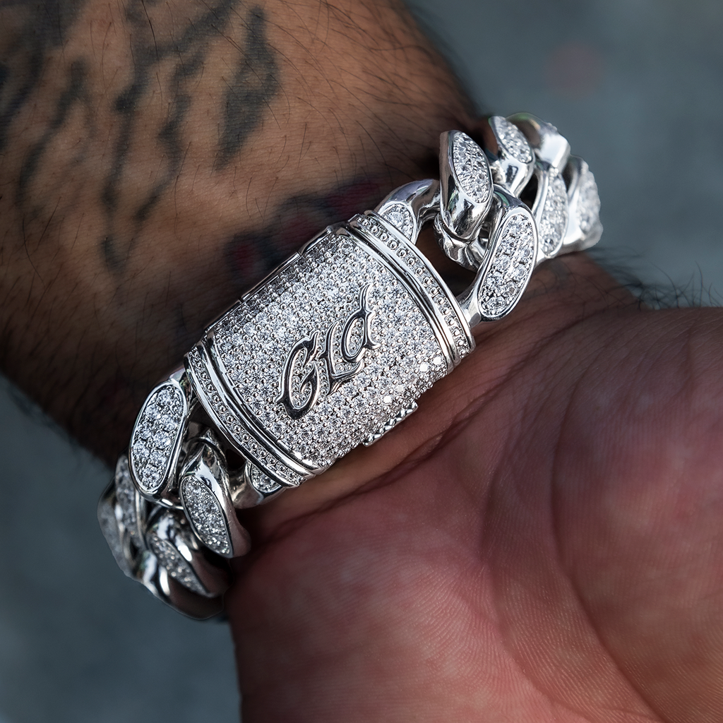 GLD Men Diamond Cuban Link Bracelet in White Gold- 19mm