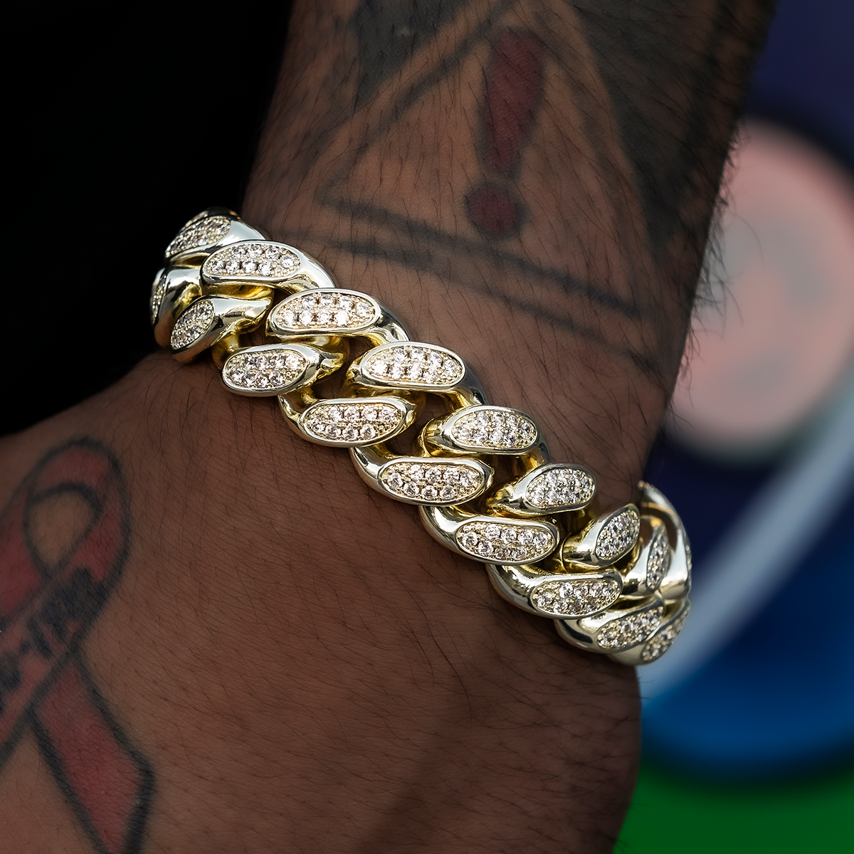 GLD Men GLD Diamond Cuban Link Bracelet in Yellow Gold- 19mm