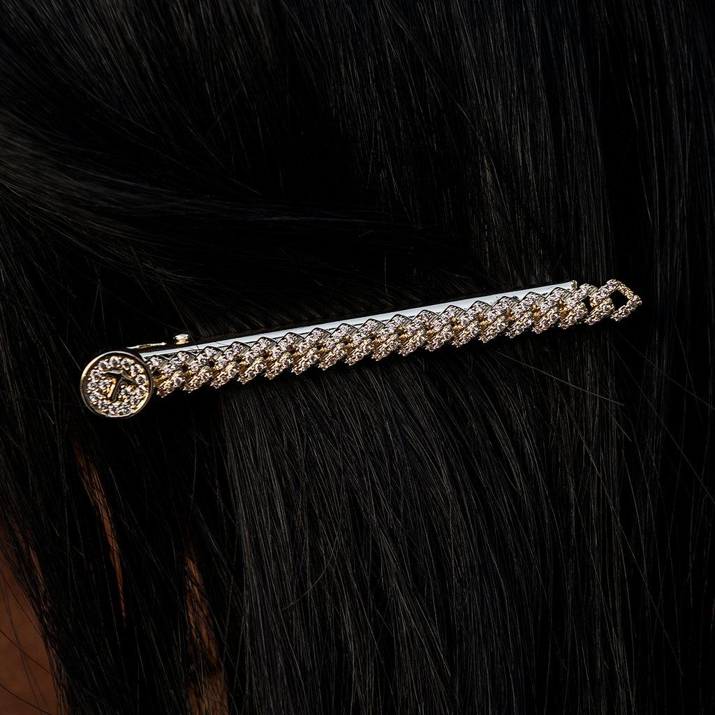 GLD PROMO - WOMEN Diamond Cuban Prong Barrette in Yellow Gold- 6mm