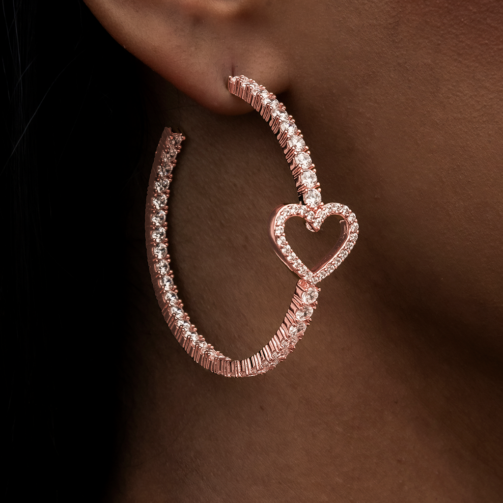 GLD Women GLD Heart Tennis Hoop Earrings - Rose Gold