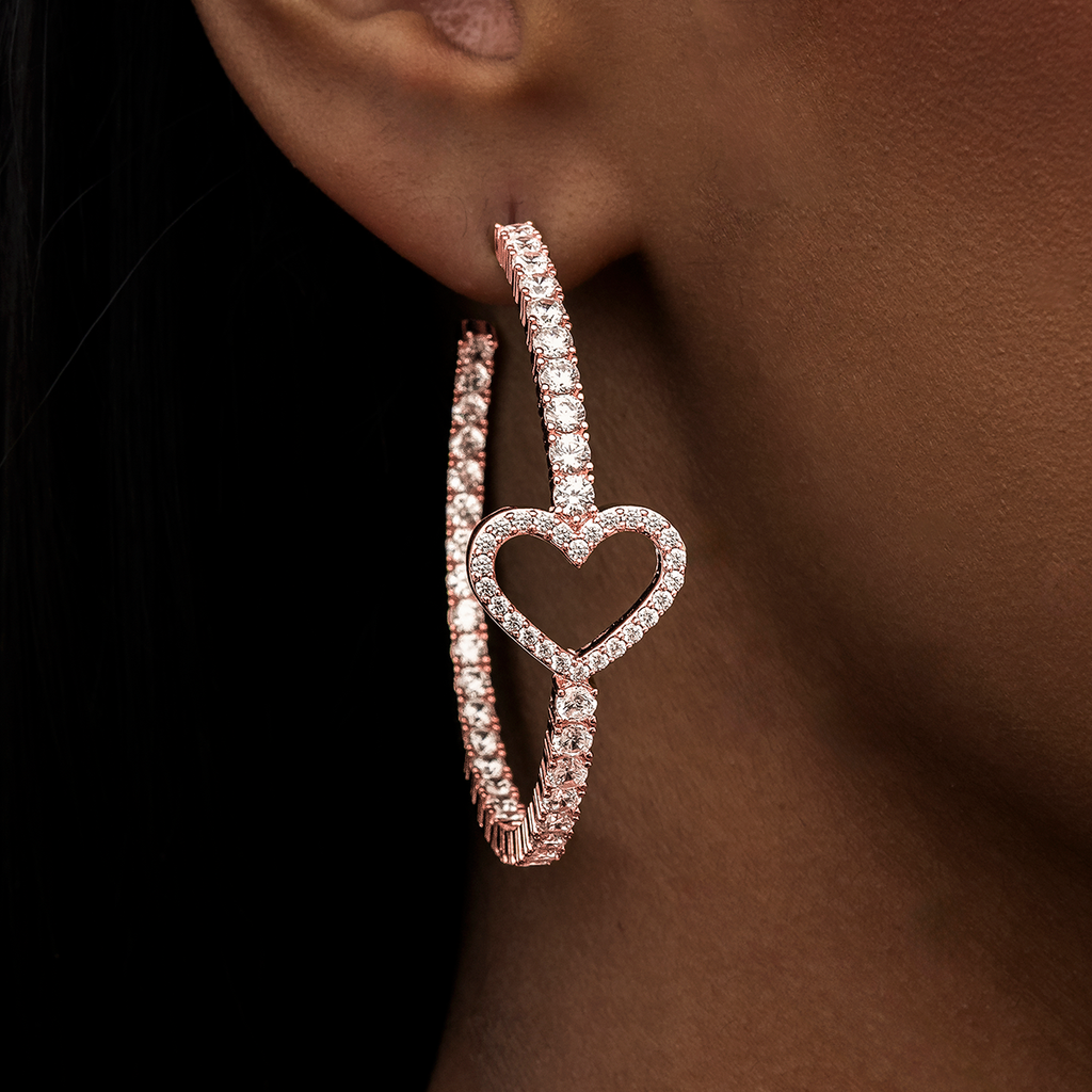 GLD Women GLD Heart Tennis Hoop Earrings - Rose Gold