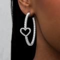 GLD Women Heart Tennis Hoop Earrings - White Gold