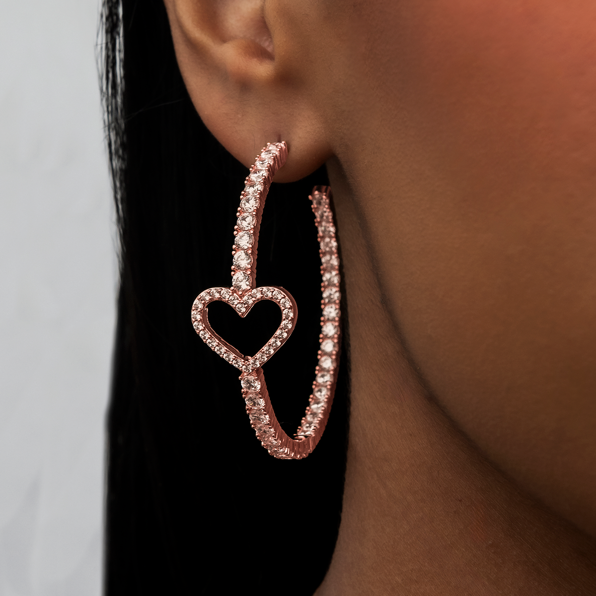 GLD Women GLD Heart Tennis Hoop Earrings - Rose Gold