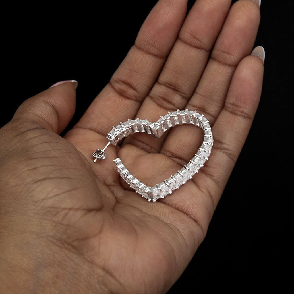 GLD Women GLD Baguette Heart Hoop Earrings - White Gold