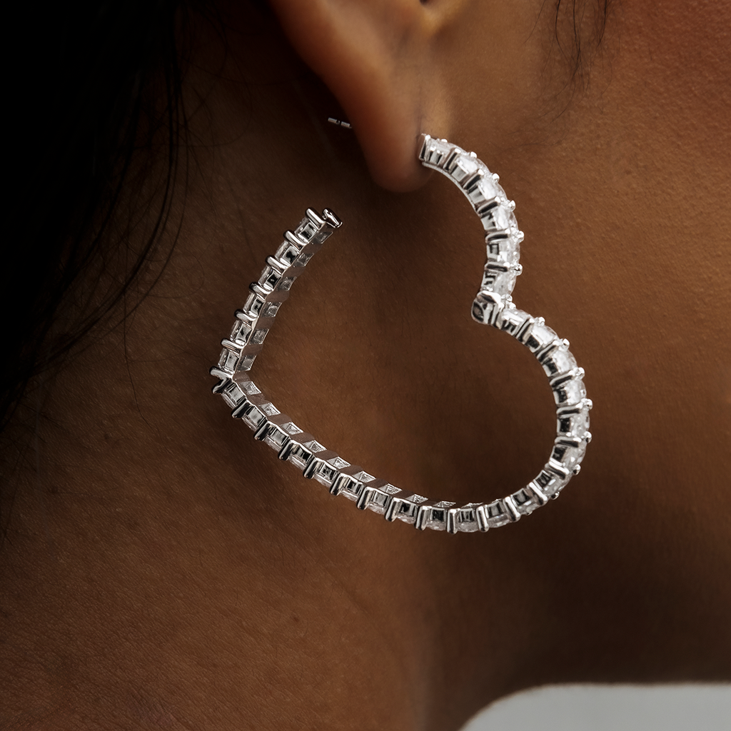 GLD Women GLD Baguette Heart Hoop Earrings - White Gold