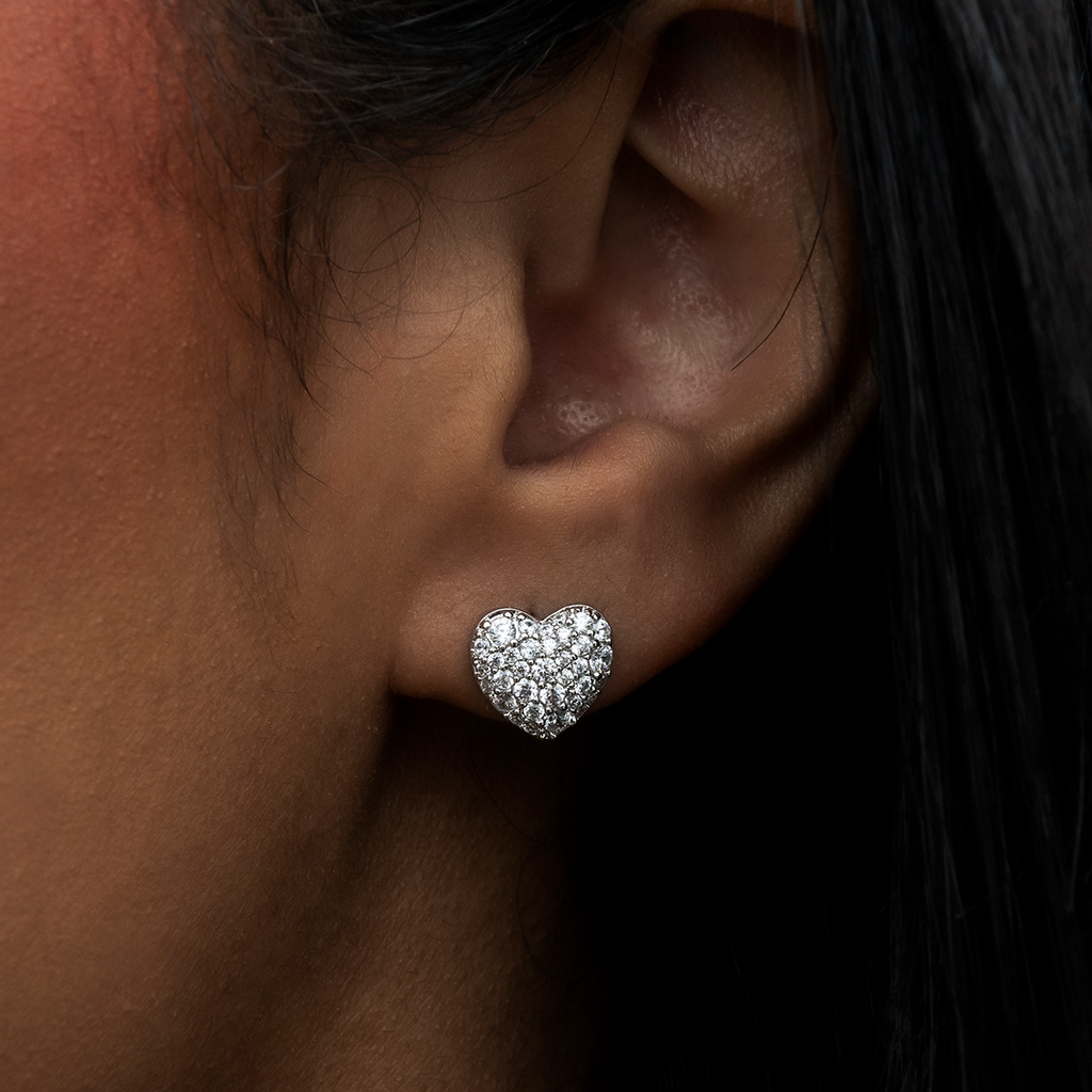GLD Women GLD Heart Pave Stud Earrings - White Gold