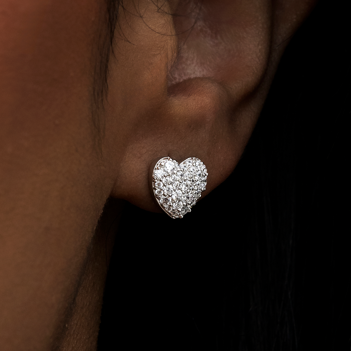 GLD Women GLD Heart Pave Stud Earrings - White Gold