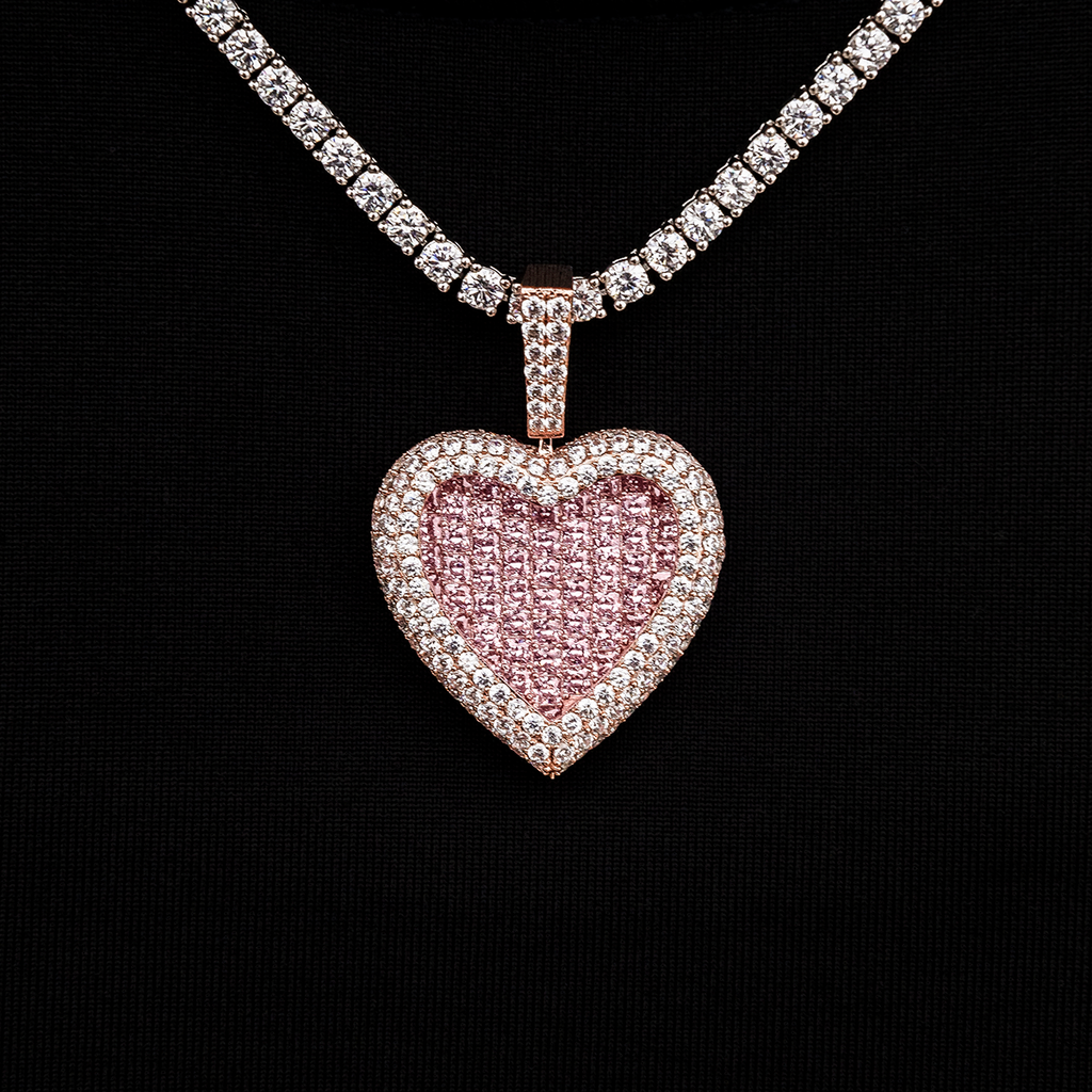 GLD PROMO Pink Baguette Heart Pendant in Rose Gold