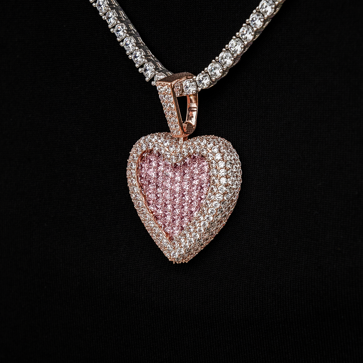 GLD Women Pink Baguette Heart Pendant in Rose Gold