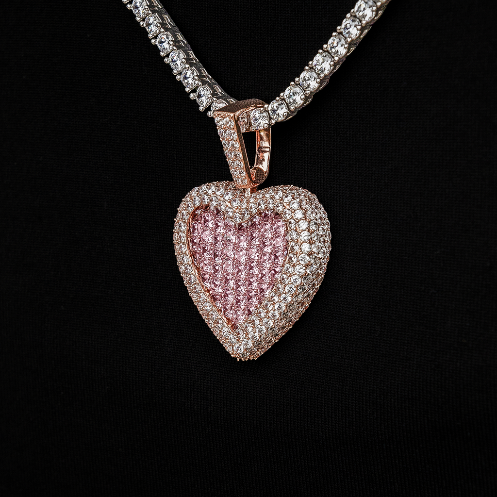 GLD PROMO Pink Baguette Heart Pendant in Rose Gold