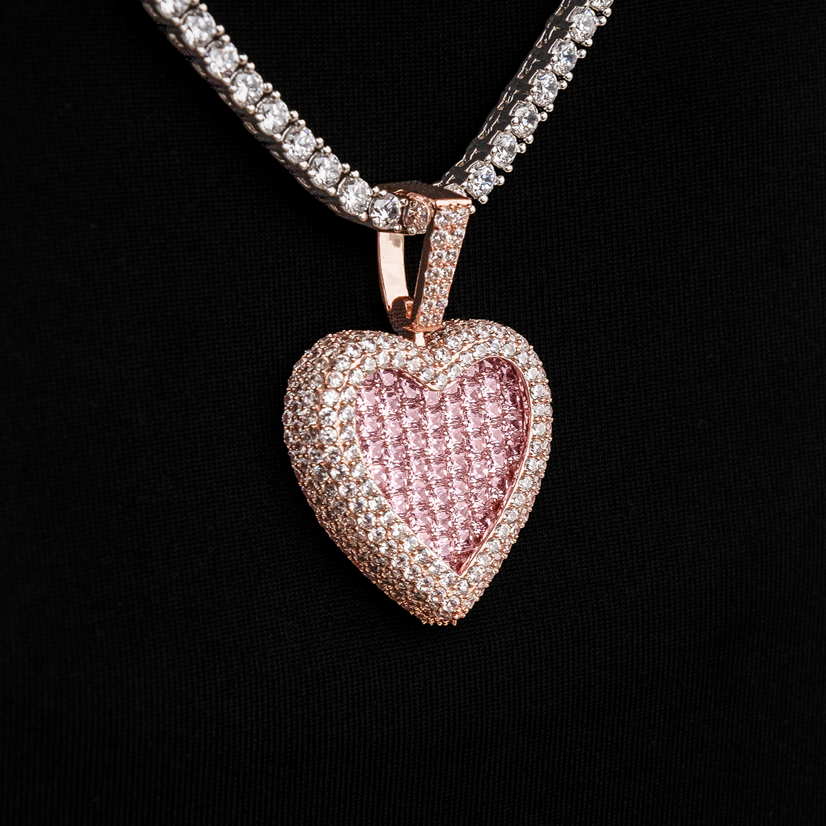 GLD PROMO Pink Baguette Heart Pendant in Rose Gold