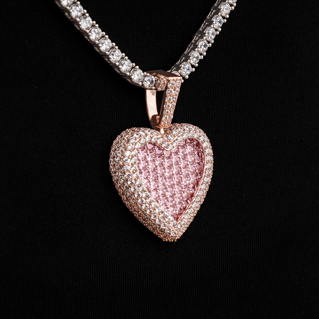 GLD Women Pink Baguette Heart Pendant in Rose Gold