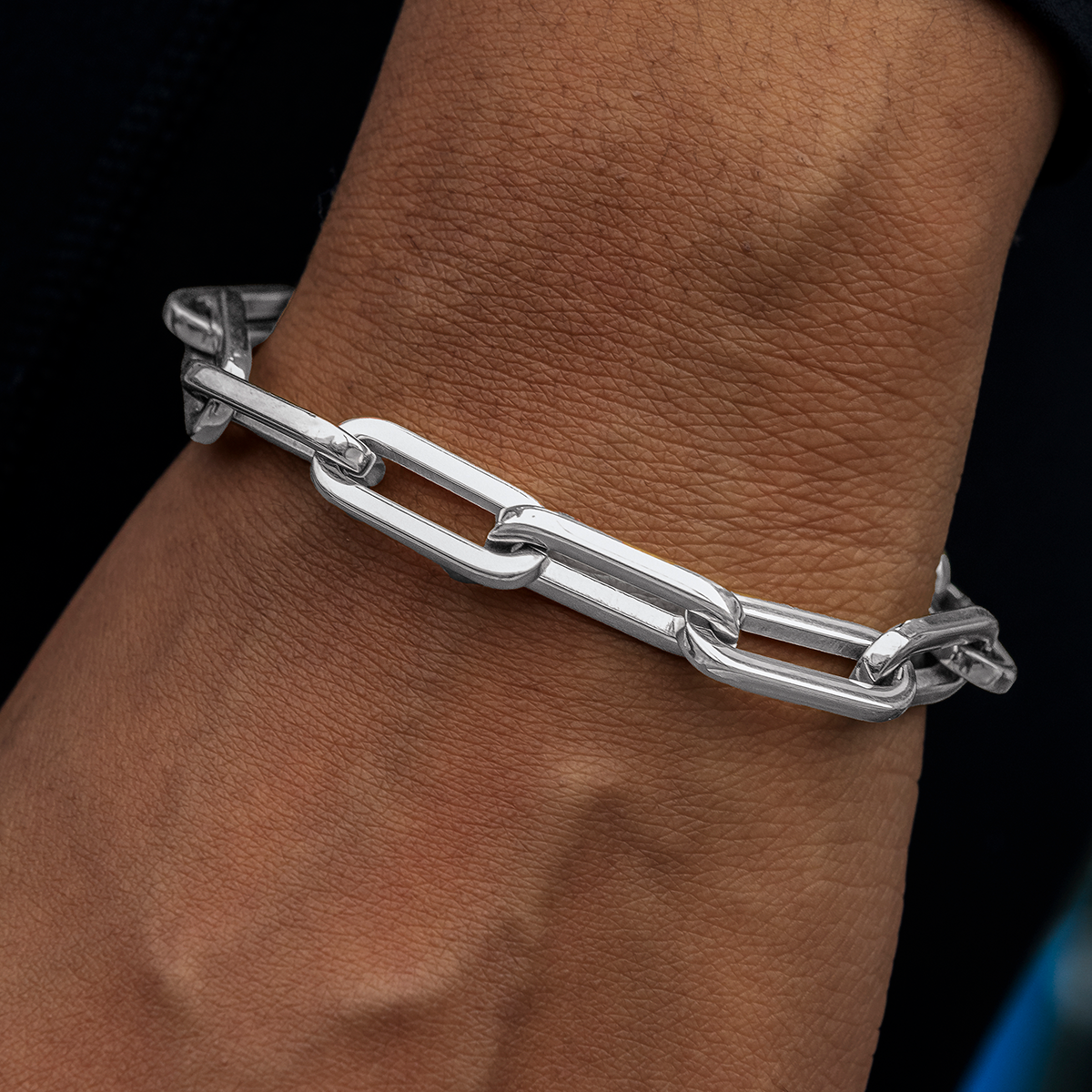 GLD Women Paper Clip Bracelet in White Gold- 8mm