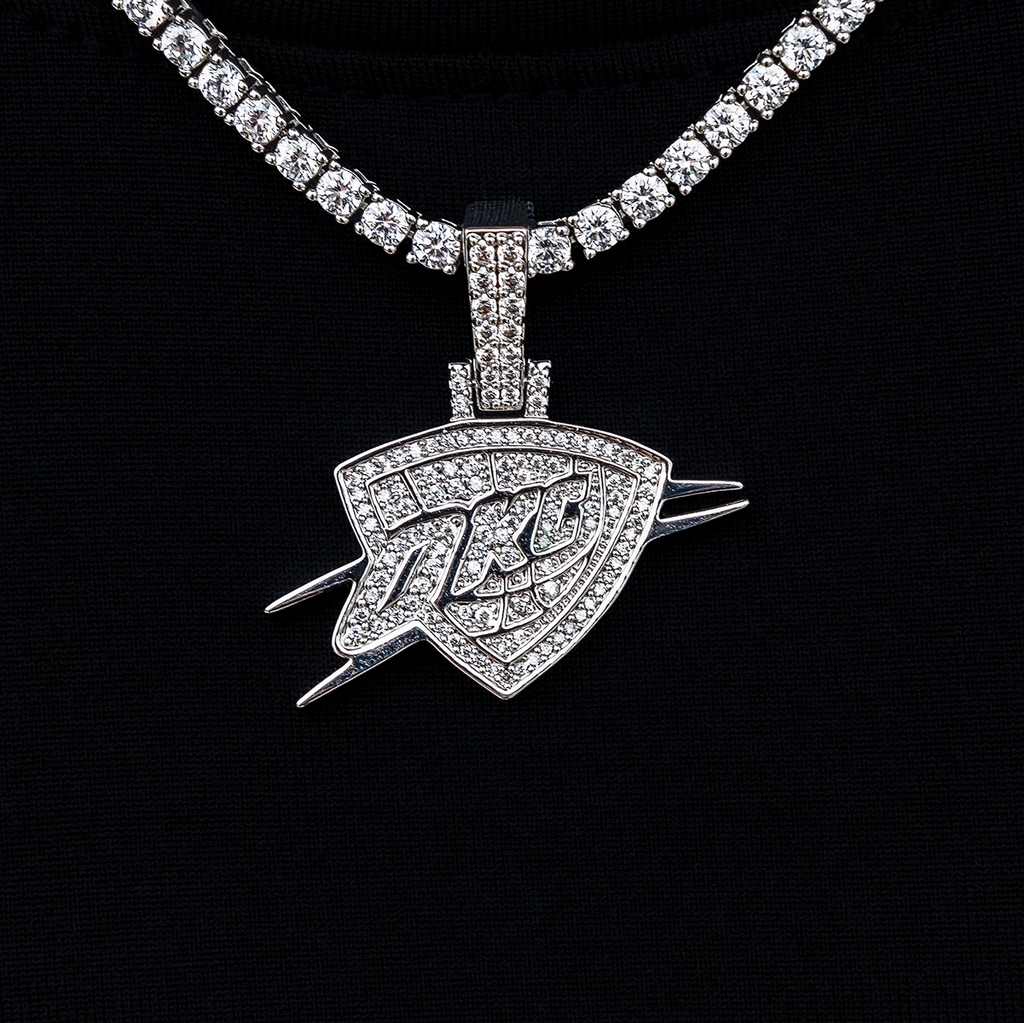 GLD Women Oklahoma City Thunder OKC Official NBA Micro Logo Pendant in White Gold