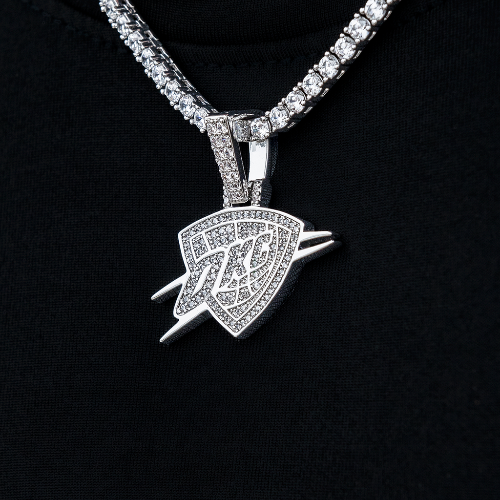 GLD Women Oklahoma City Thunder OKC Official NBA Micro Logo Pendant in White Gold