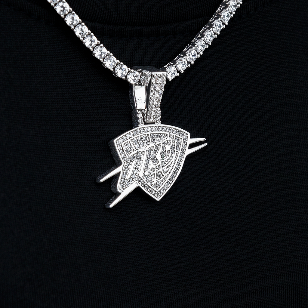 GLD Women Oklahoma City Thunder OKC Official NBA Micro Logo Pendant in White Gold