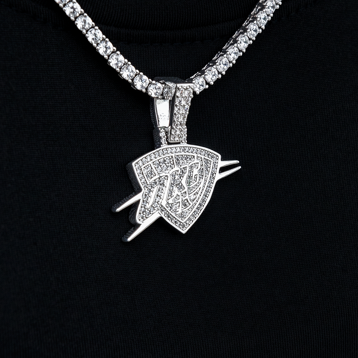 GLD Women Oklahoma City Thunder OKC Official NBA Micro Logo Pendant in White Gold