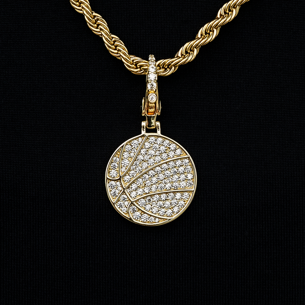GLD PROMO - WOMEN Pave Basketball Clip On Charm Pendant in Yellow Gold