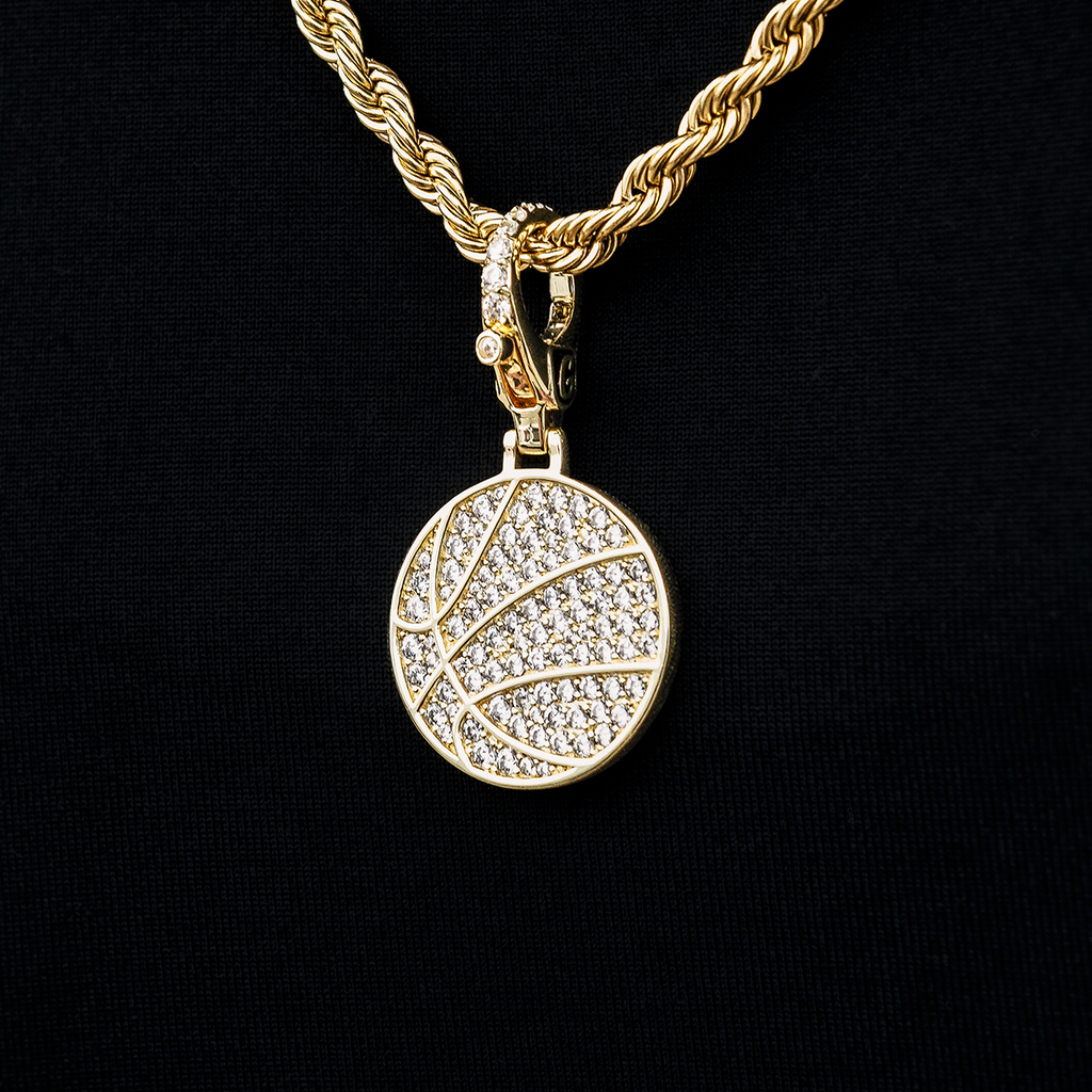 GLD PROMO Pave Basketball Clip On Pendant in Yellow Gold