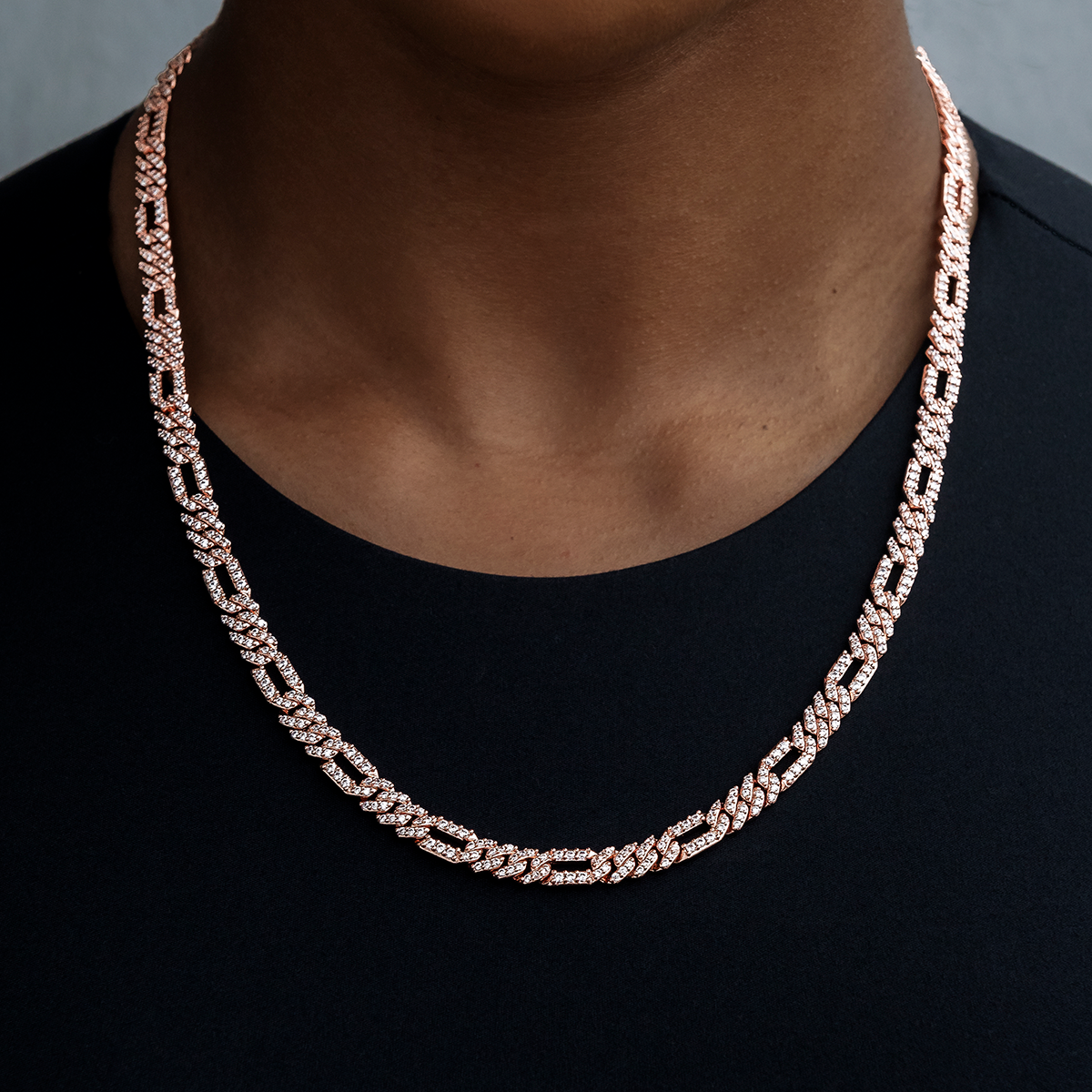 GLD PROMO - WOMEN Diamond Figaro Necklace in Rose Gold- 6mm