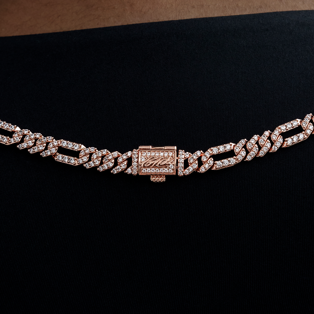 GLD PROMO - WOMEN Diamond Figaro Necklace in Rose Gold- 6mm