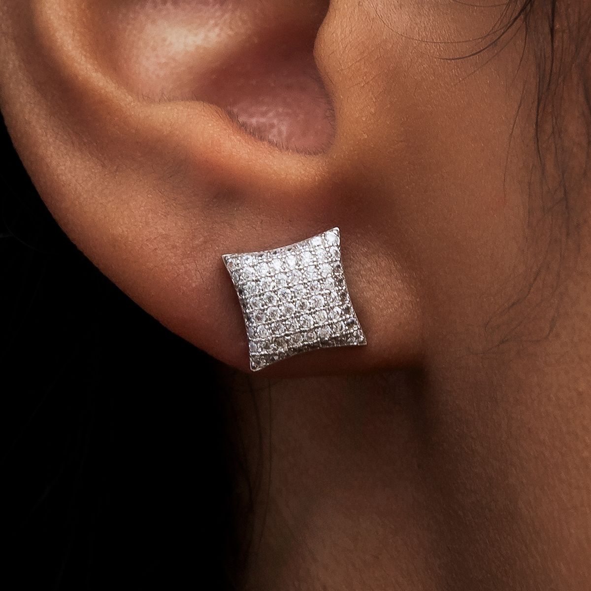 GLD Women GLD Diamond Pave Cushion Cut Stud Earrings in White Gold