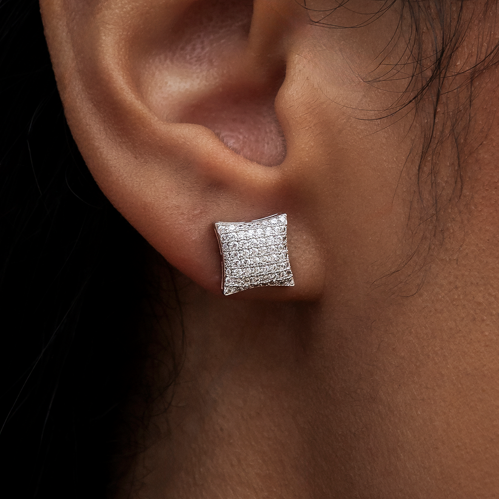 GLD Women GLD Diamond Pave Cushion Cut Stud Earrings in White Gold
