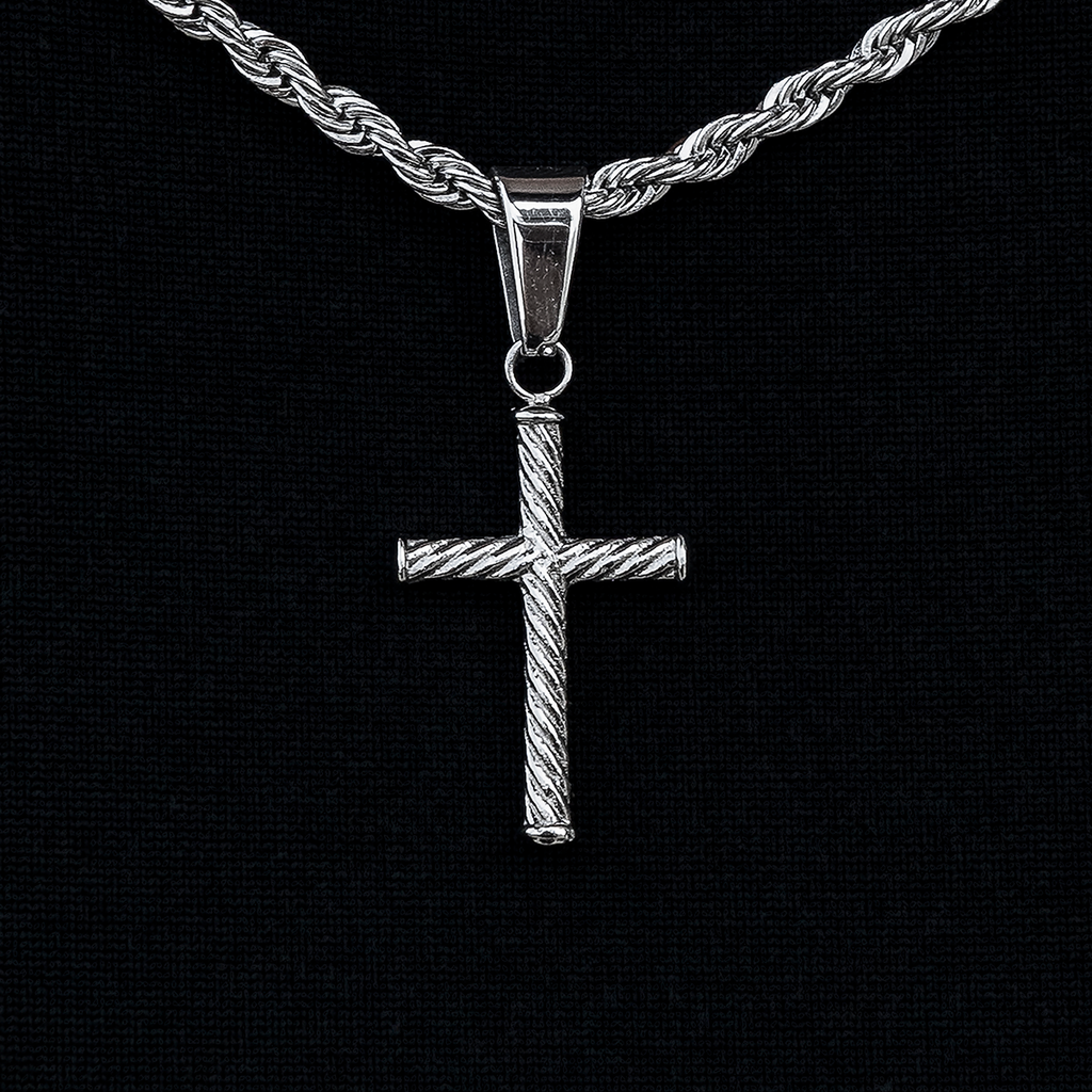GLD PROMO - WOMEN Micro Twisted Rope Cross Pendant in White Gold