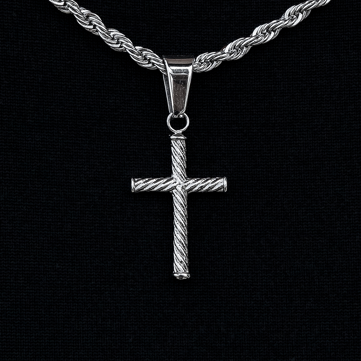 GLD PROMO - WOMEN Micro Twisted Rope Cross Pendant in White Gold