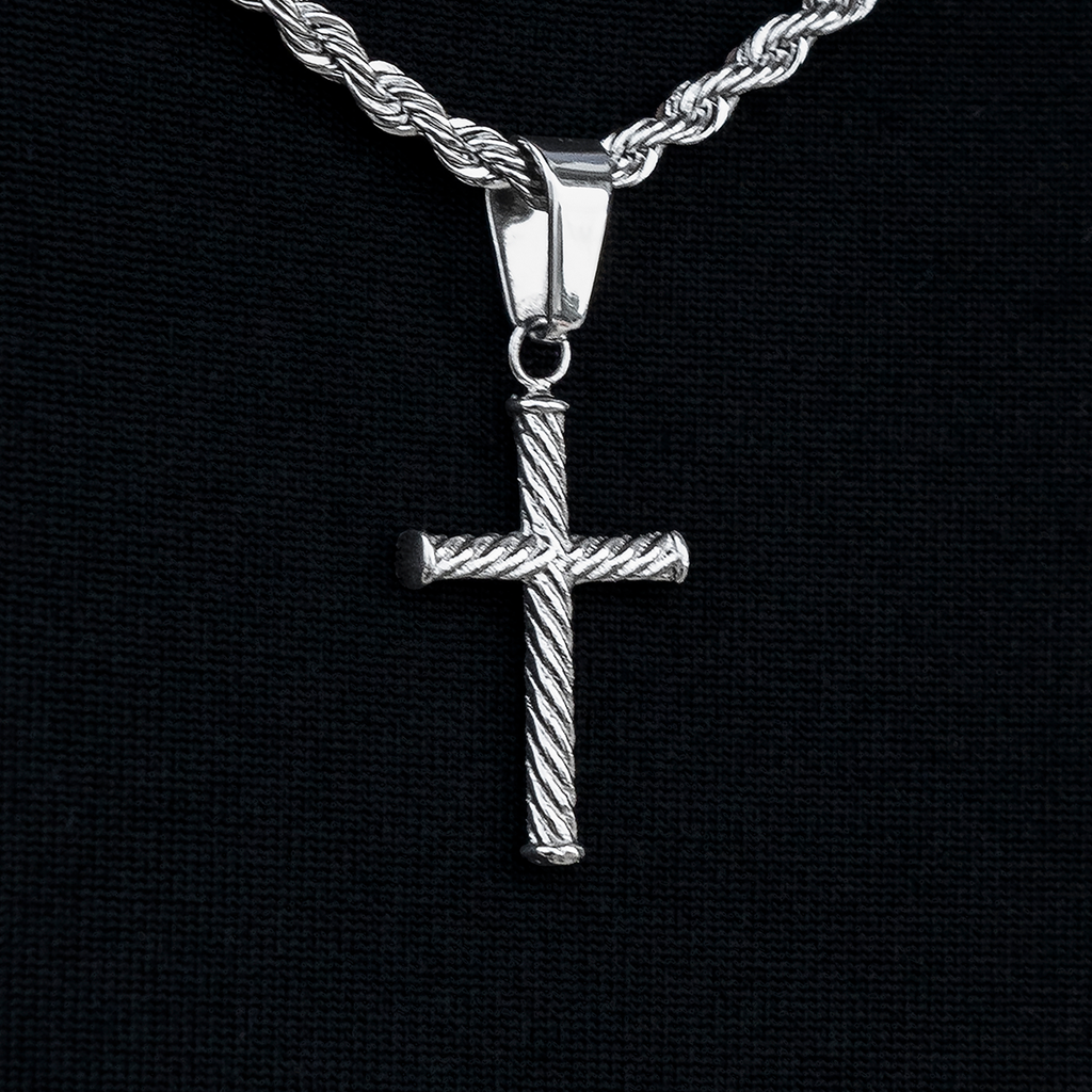 GLD PROMO - WOMEN Micro Twisted Rope Cross Pendant in White Gold