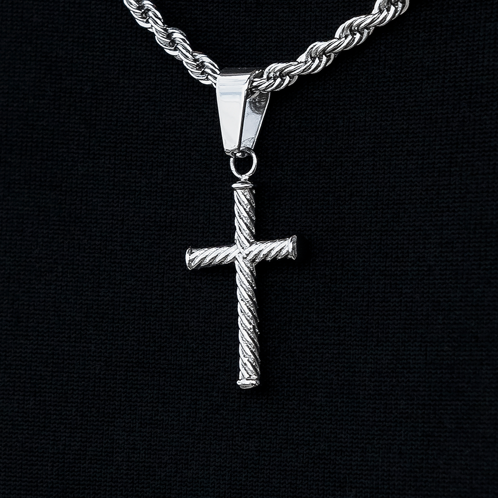 GLD PROMO - WOMEN Micro Twisted Rope Cross Pendant in White Gold
