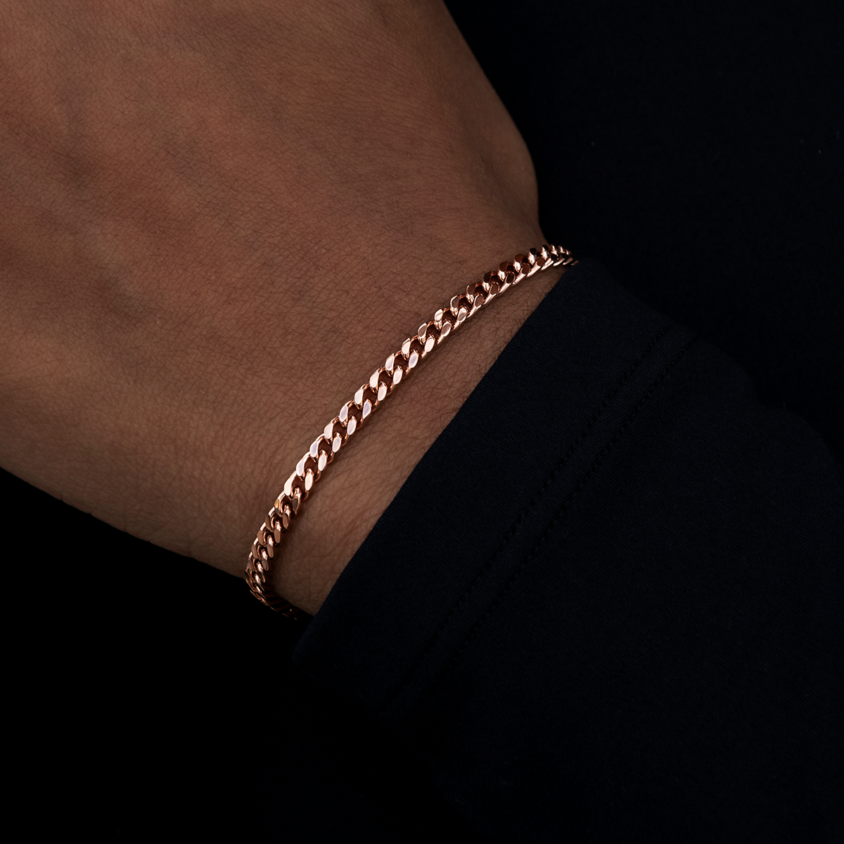 GLD PROMO - WOMEN Micro Cuban Bracelet in Rose Gold- 3mm