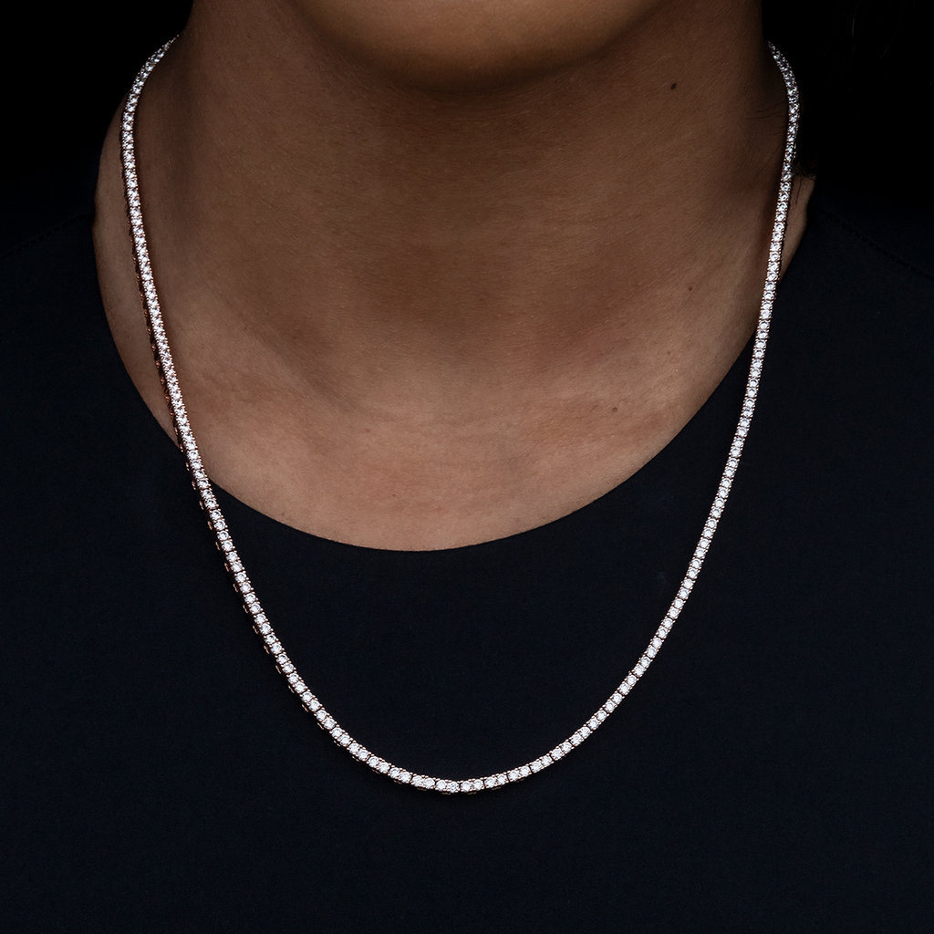 GLD PROMO - WOMEN Diamond Tennis Necklace in Rose Gold- 2mm