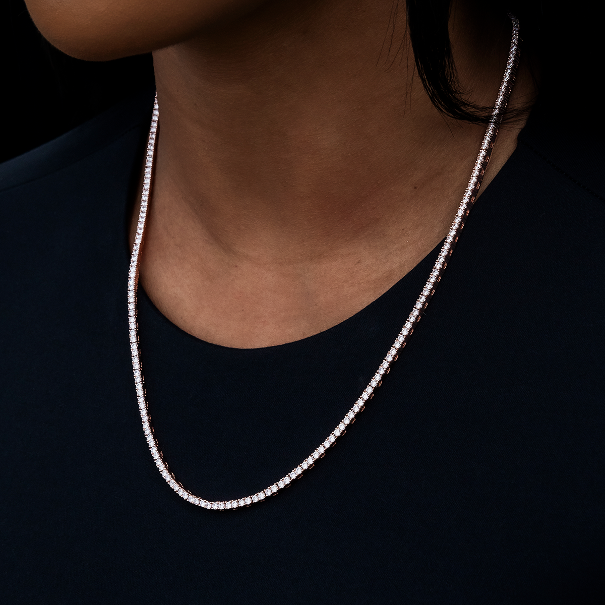 GLD PROMO - WOMEN Diamond Tennis Necklace in Rose Gold- 2mm