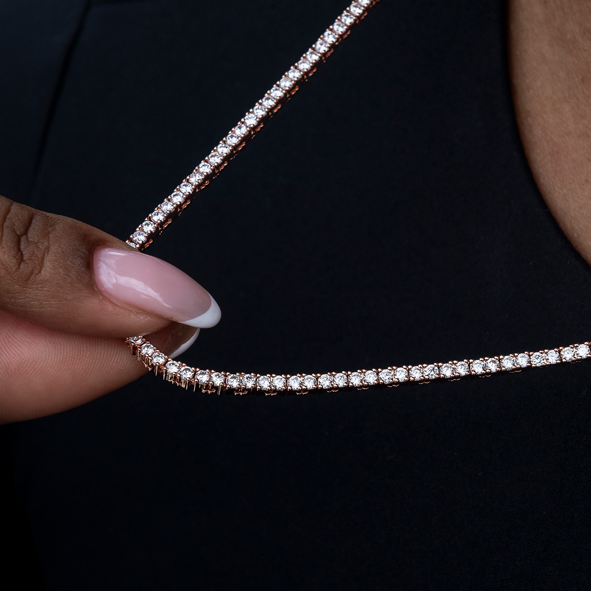 GLD PROMO - WOMEN Diamond Tennis Necklace in Rose Gold- 2mm