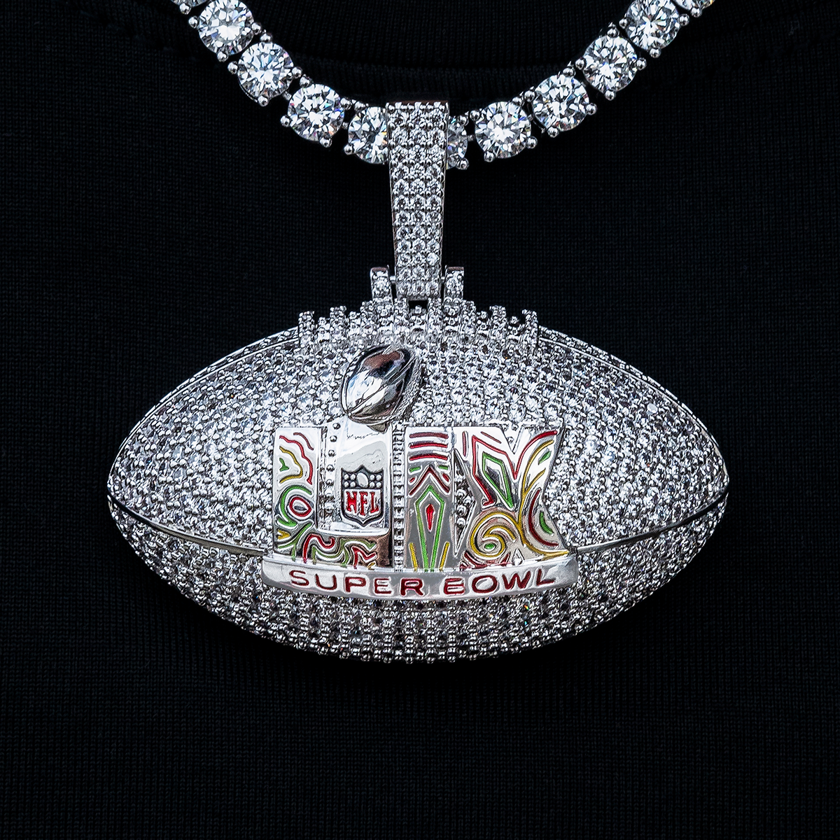 GLD PROMO - WOMEN Super Bowl LIX Official NFL Football Pendant in White Gold