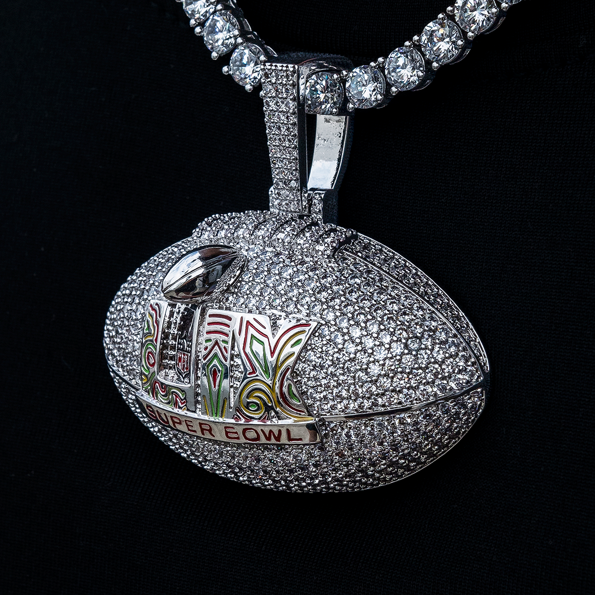 GLD PROMO - WOMEN Super Bowl LIX Official NFL Football Pendant in White Gold