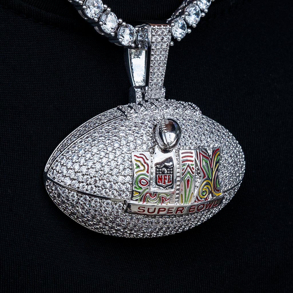 GLD PROMO - WOMEN Super Bowl LIX Official NFL Football Pendant in White Gold