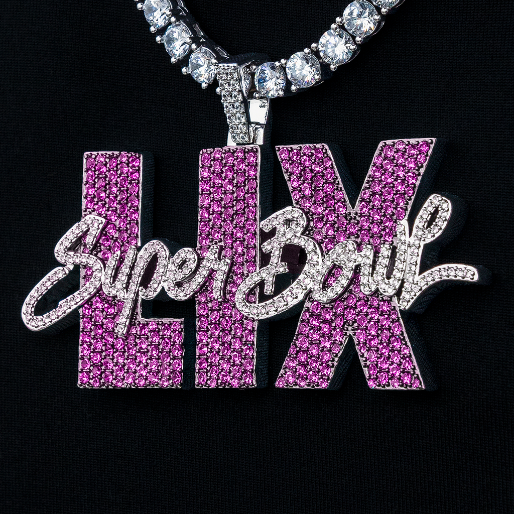 GLD PROMO - WOMEN Super Bowl LIX Official NFL Pink Wordmark Pendant in White Gold