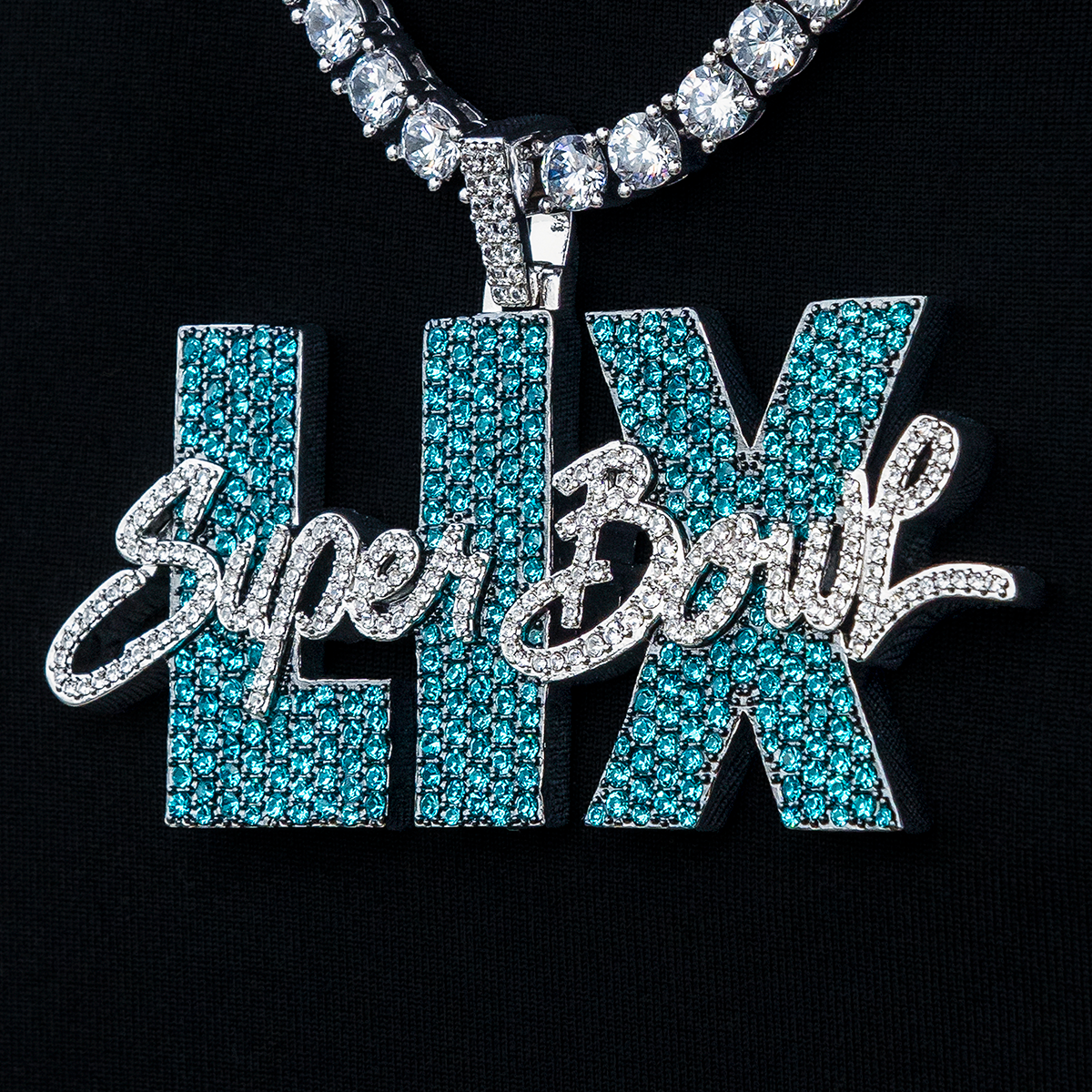 GLD PROMO Super Bowl LIX Official NFL Green Wordmark Pendant in White Gold