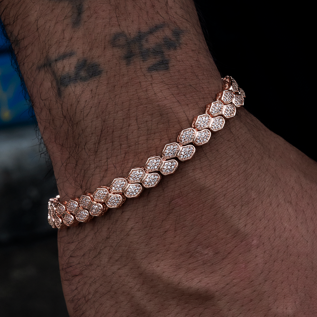 GLD PROMO 4mm Diamond Pave Flat Snake Link Bracelet - Rose Gold