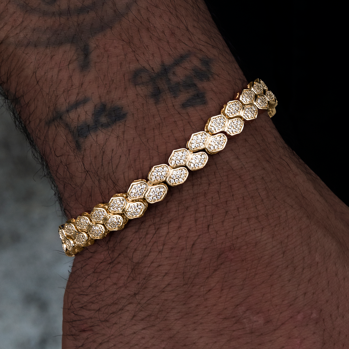 GLD PROMO 4mm Diamond Pave Flat Snake Link Bracelet - Yellow Gold