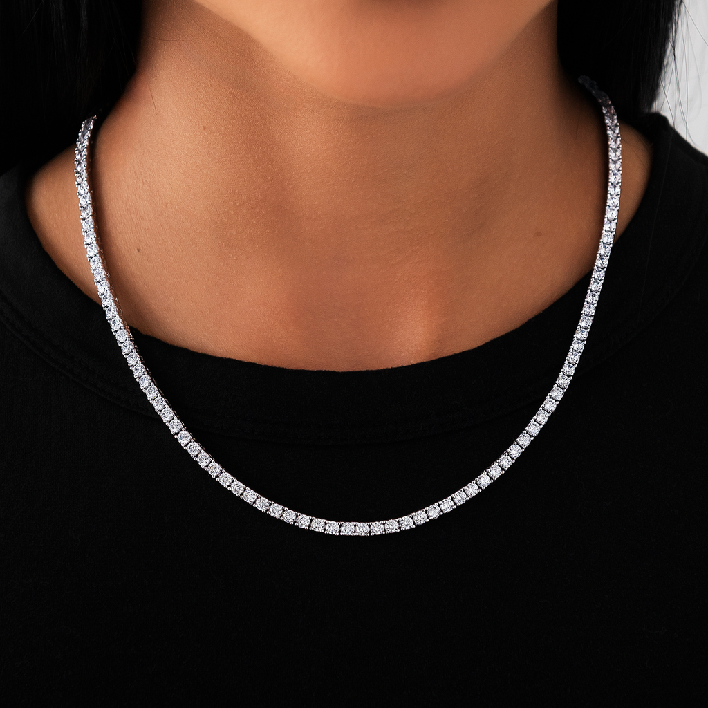 GLD Women Diamond Cross Pendant + Diamond Tennis Necklace in White or Yellow Gold - 3mm