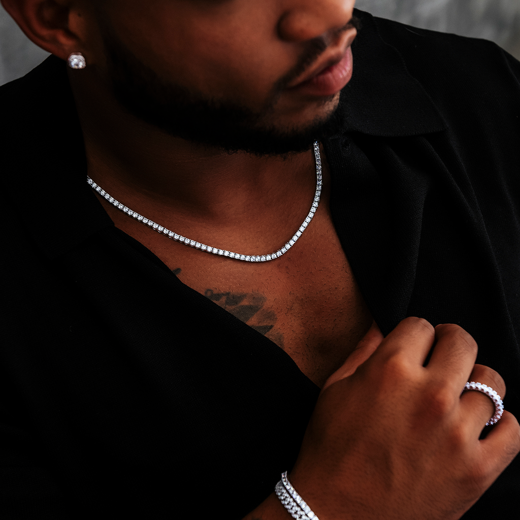 GLD Men Diamond Tennis Chain in White Gold- 3mm