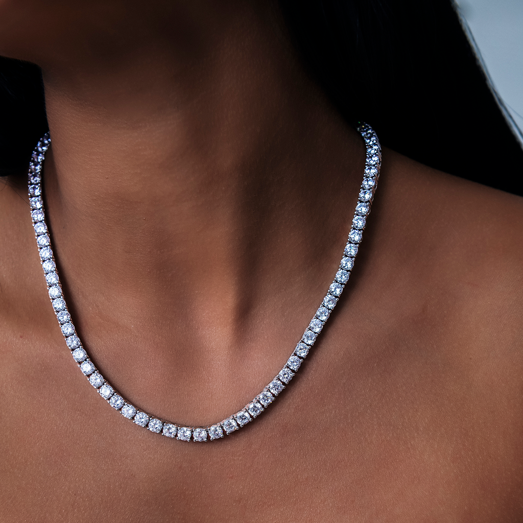 GLD PROMO - WOMEN Diamond Tennis Necklace in White Gold- 5mm