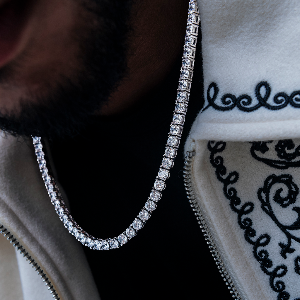 GLD Men Diamond Tennis Chain in White Gold- 5mm