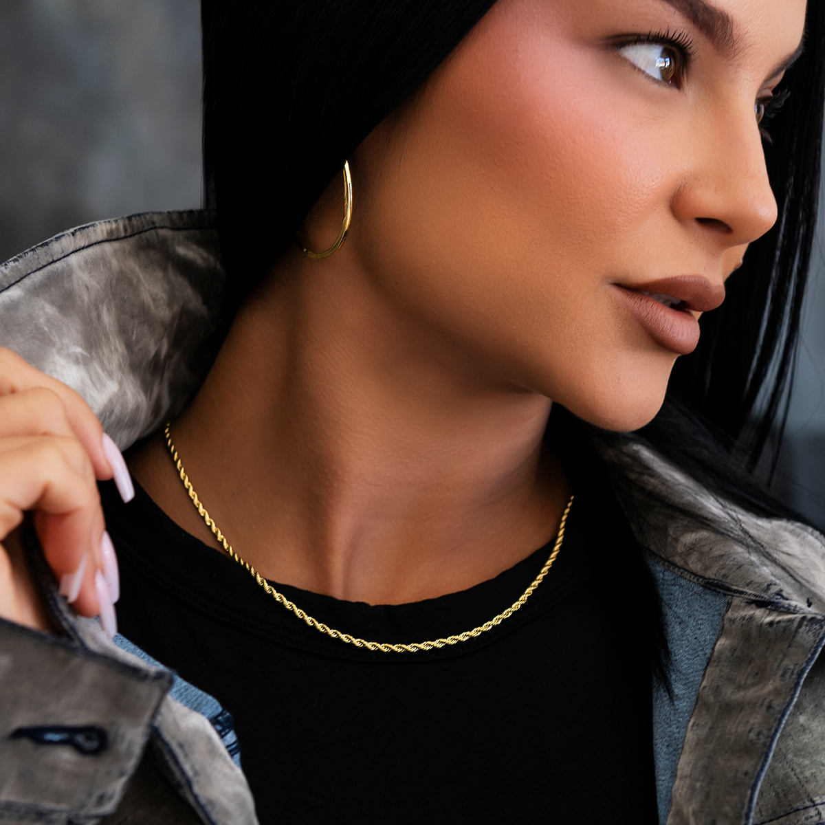 GLD Women Rope Necklace in Yellow Gold - 2mm