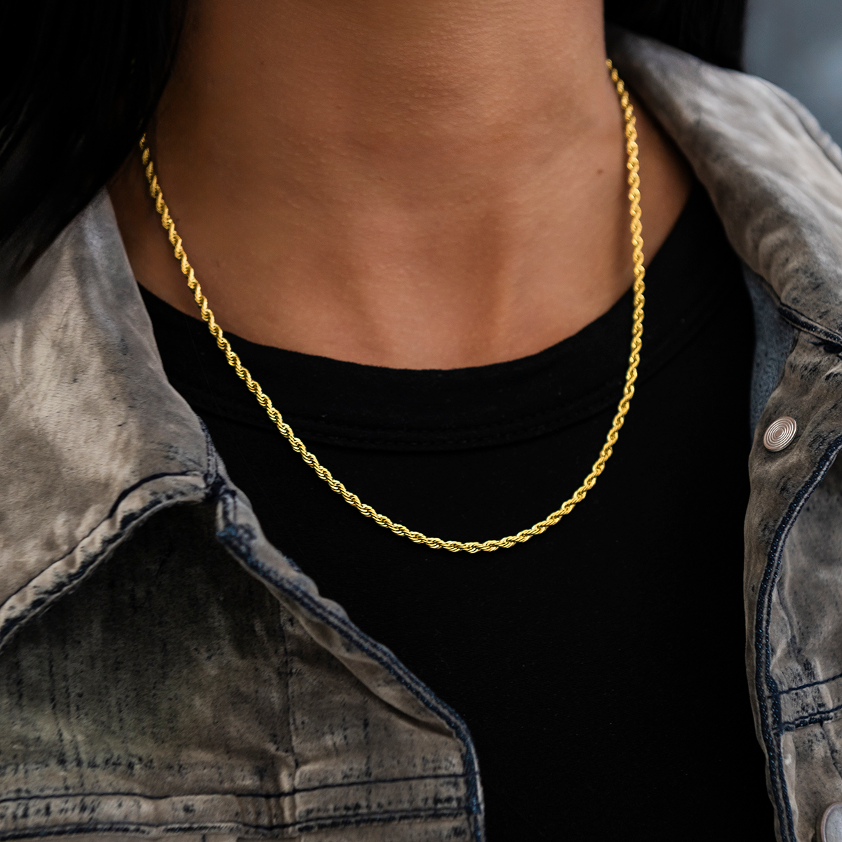 GLD Women Rope Necklace in Yellow Gold - 2mm