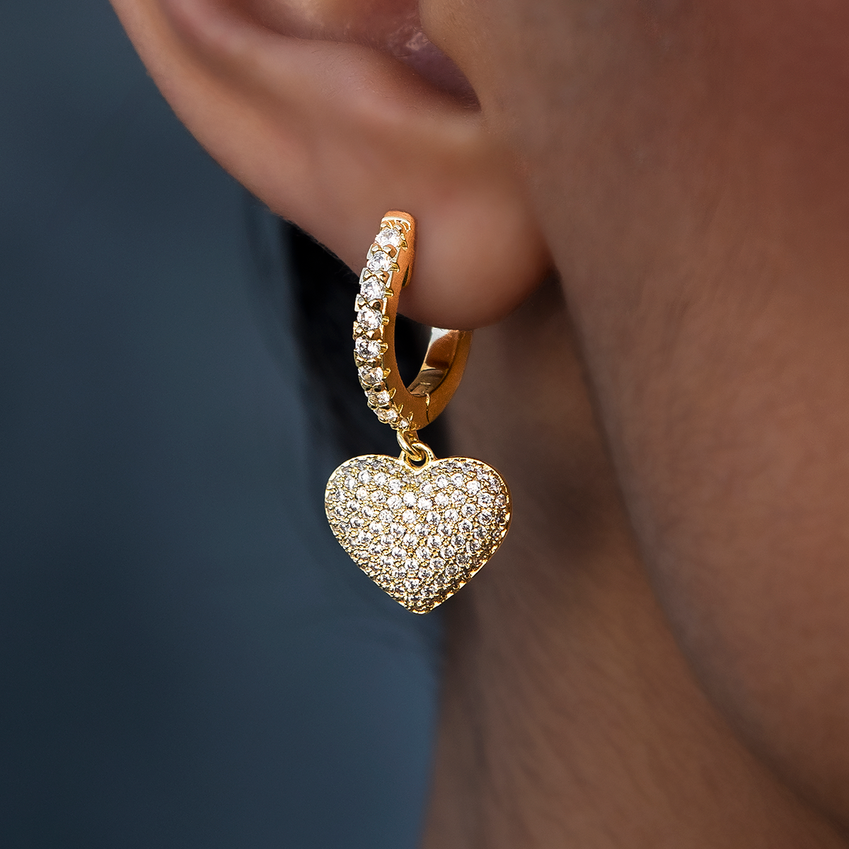 GLD Women Pave Heart Hoop Earrings in Yellow Gold